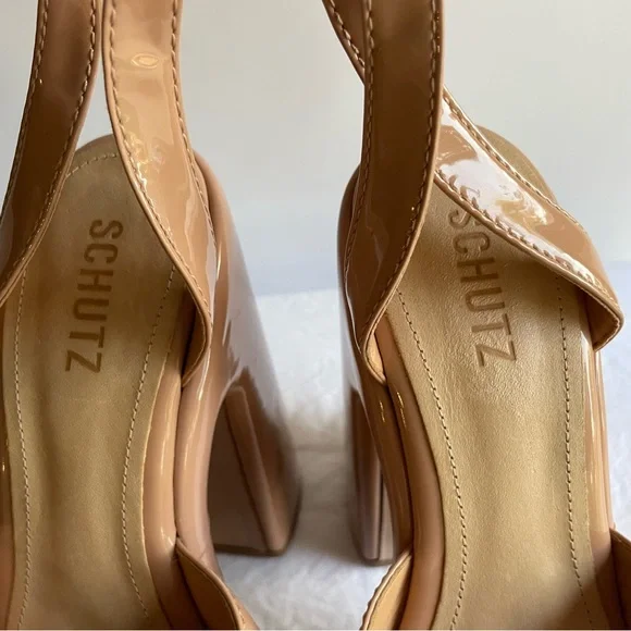 Schutz platform chunky sandals high heels strappy beige taupe sz 10 women’s drag - Picture 7 of 8